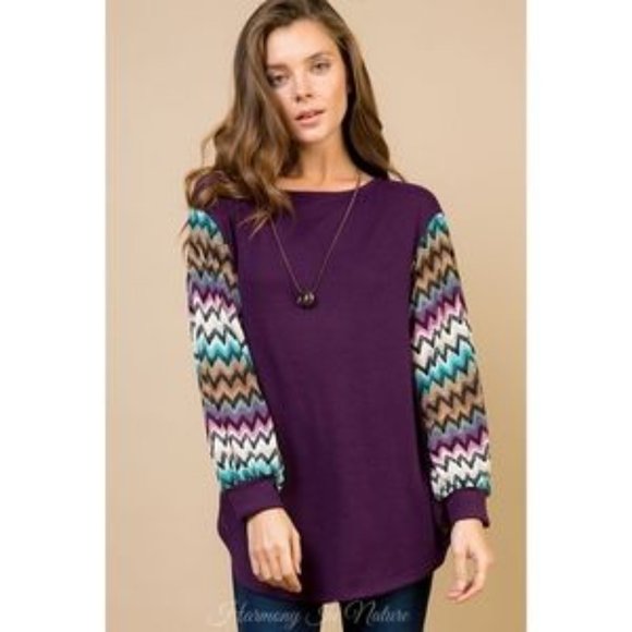 Hacci Chevron Balloon Sleeve Tunic - Size M - Picture 4 of 4